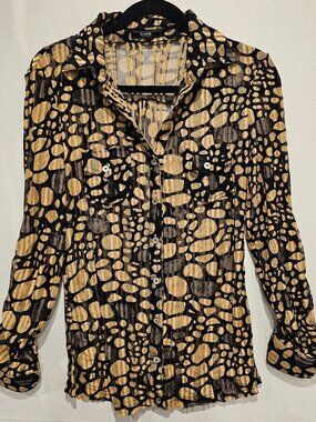 S. Line Black Label Women's Blouse XS Black Beige Pebble Print XS (Measured)